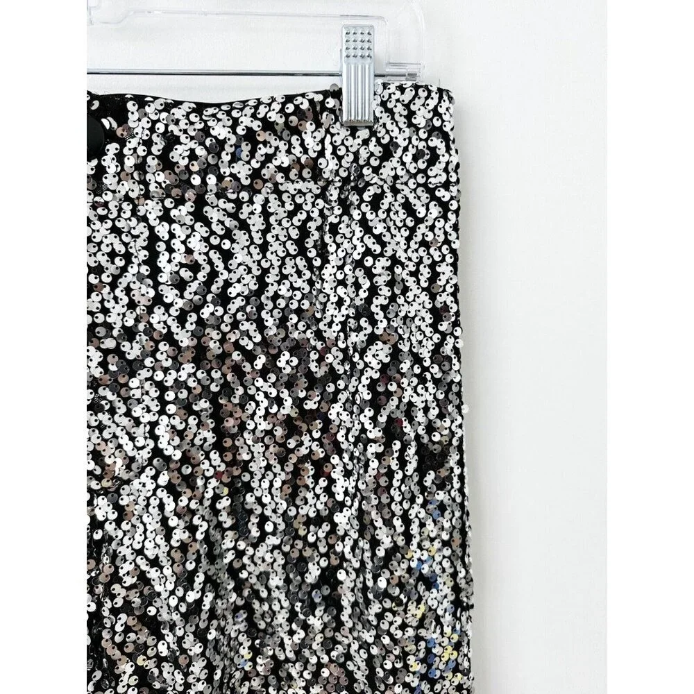 NWT Anthropologie Colette Cropped Wide-Leg Sequin Pants 28 Silver Cocktail $198_8